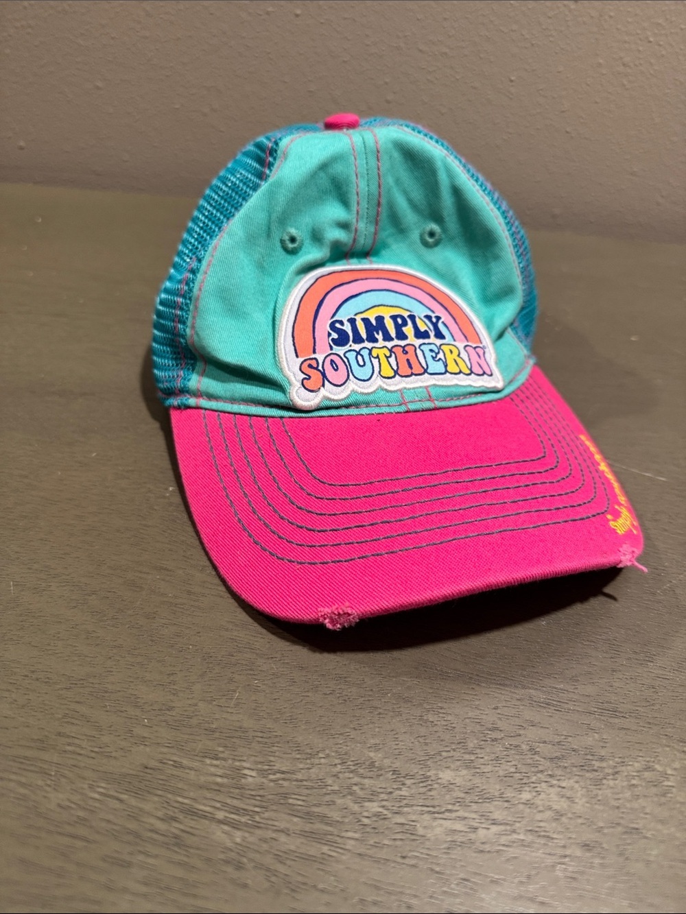 Simply Southern Teal Crown with Hot Pink Bill Baseball Cap